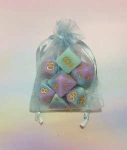 Purple blue aqua dungeons and dragons polyhedral dice set