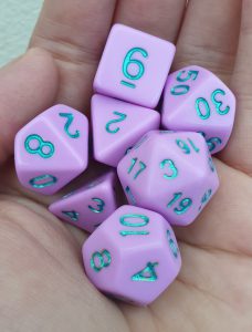 Pastel purple dungeons and dragons polyhedral dice set