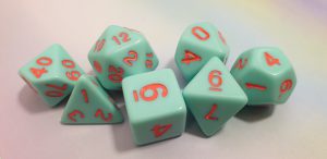 Aqua orange dungeons and dragons polyhedral dice set