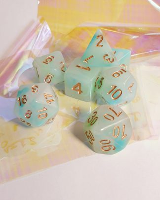 Pastel aqua green dungeons and dragons polyhedral dice set