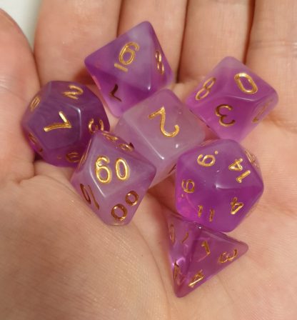 Purple tone dungeons and dragons polyhedral dice set