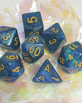 Blue nebula galaxy effect dungeons and dragons polyhedral dice set