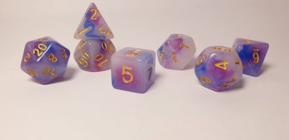 Blue purple opal effect dungeons and dragons polyhedral dice set