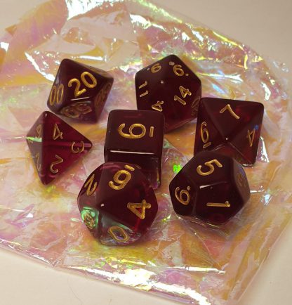 Burgundy red polyhedral dungeons and dragons dice set