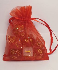 Handmade polyhedral dungeons and dragons dice set in red with glitter