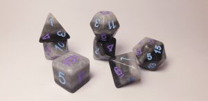 Yasha grey black dungeons and dragons polyhedral dice set