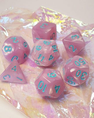 Caduceus pink aqua dungeons and dragons polyhedral dice set