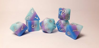 Aqua, purple, blue rainbow dungeons and dragons polyhedral dice set