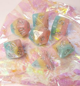 Pastel rainbow dungeons and dragons polyhedral dice set