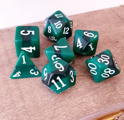 Green layered dungeons and dragons polyhedral dice set