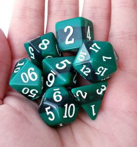 Green layered dungeons and dragons polyhedral dice set