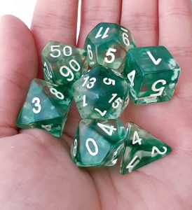 Green dungeons and dragons polyhedral dice set