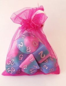Pink teal blue dungeons and dragons polyhedral dice set