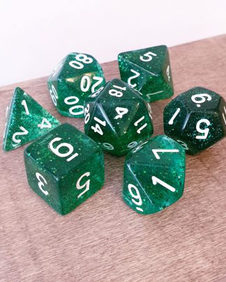 Green glitter dungeons and dragons polyhedral dice set