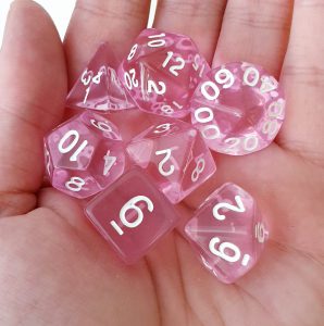 Pink dungeons and dragons polyhedral dice set
