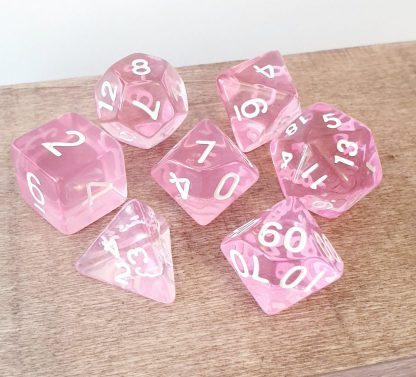 Pink dungeons and dragons polyhedral dice set