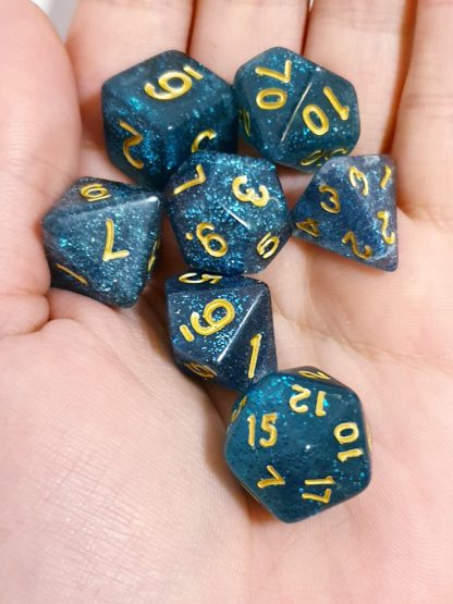 Teal glitter dungeons and dragons polyhedral dice set