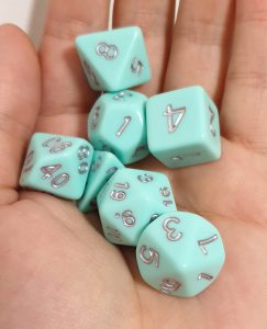 Pastel aqua green dungeons and dragons polyhedral dice set