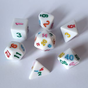 Brighton rock day white with rainbow numbers polyhedral dungeons and dragons dice set