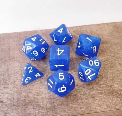 Blue iridescent dungeons and dragons polyhedral dice set