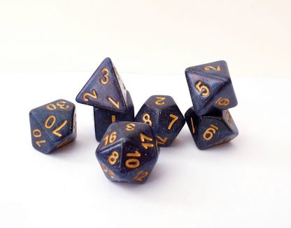 Glitter blue and gold dungeons and dragons polyhedral dice set