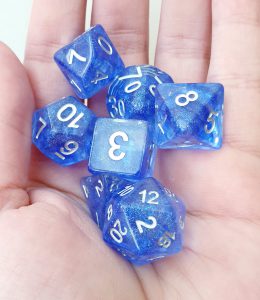 Blue glitter dungeons and dragons polyhedral dice set