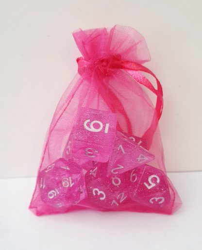 Pink glitter dungeons and dragons polyhedral dice set