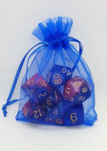 Blue and red nebula galaxy effect dungeons and dragons polyhedral dice set
