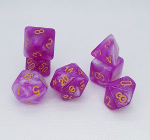 Bright pink nebula galaxy effect dungeons and dragons polyhedral dice set