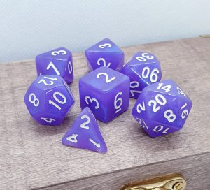 Purple iridescent polyhedral dungeons and dragons dice set