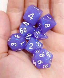 Purple iridescent polyhedral dungeons and dragons dice set
