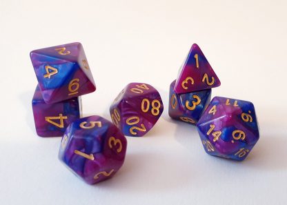 Blue and pink polyhedral dungeons and dragons dice set