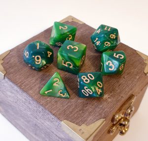 Green polyhedral dungeons and dragons dice set
