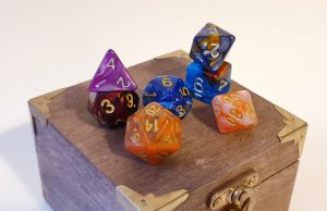 Multicoloured polyhedral dungeons and dragons dice set