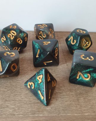 Swift Quiver green iridescent glitter polyhedral dungeons and dragons dice set