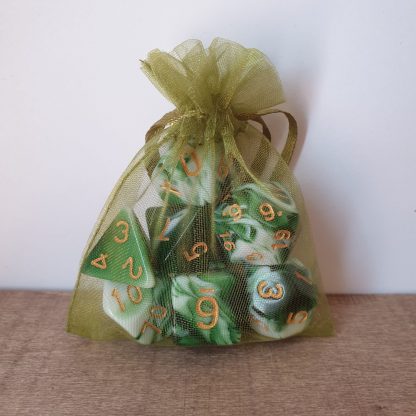 Earthbind green and white marble effect polyhedral dungeons and dragons dice set