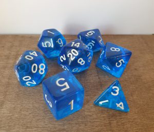 Azure blue polyhedral dungeons and dragons dice set