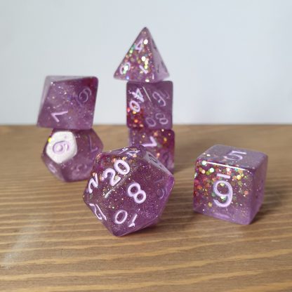 Private Sanctum purple with iridescent and gold glitter handmade polyhedral dungeons and dragons dice set
