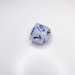 Opalescent white and iridescent sharp edge handmade polyhedral dungeons and dragons dice set