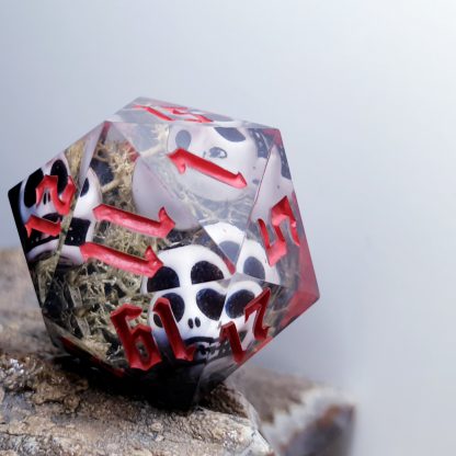 Black moss filled resin and clear resin with skull inclusions sharp edge handmade polyhedral dungeons and dragons dice set
